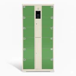 smart storage locker showing RFID card reader and compartment layout