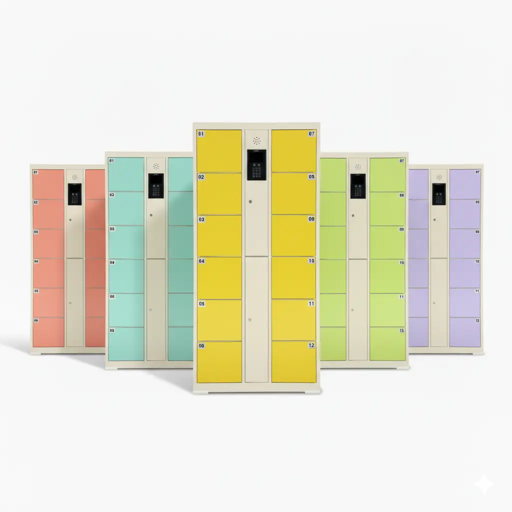 keyless electronic storage locker front view with touchscreen for schools