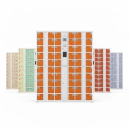 commercial charging locker side view showing compartment layout