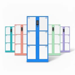 Fitness center RFID card locker detail showing compact steel door design