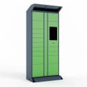 apartment parcel locker touchscreen interface showing SMS pickup code entry
