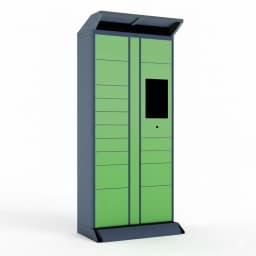 apartment parcel locker touchscreen interface showing SMS pickup code entry