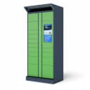 cloud-managed parcel locker side view showing modular compartment layout