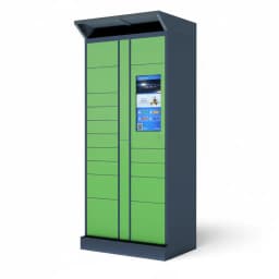 cloud-managed parcel locker side view showing modular compartment layout