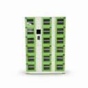 office vending locker front view showing multi-compartment snack and beverage product display