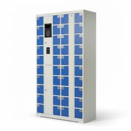 school phone charging locker front view with individual student compartments and centralized management panel