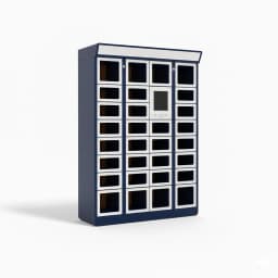 glass door vending locker payment interface showing QR code and card reader terminal