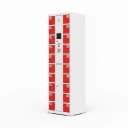 factory charging locker side view showing bulk USB charging bays and compartment layout