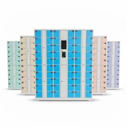 workshop phone storage locker open compartments with USB-A and USB-C charging cables for staff phones