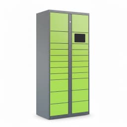 campus smart parcel locker front view with NFC student ID card reader for university dormitory