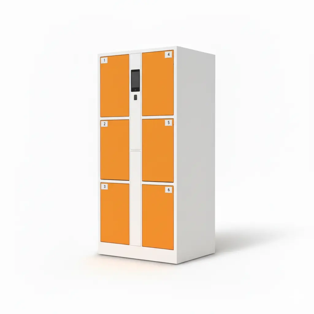 smart storage locker for tourist attractions, front view with touchscreen