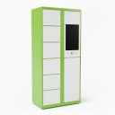 laundry locker detail view showing compartment with touchscreen panel