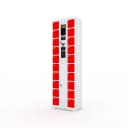 electronic charging locker showing compartment detail with USB cables