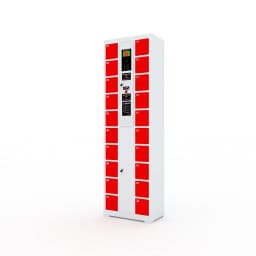 electronic charging locker showing compartment detail with USB cables