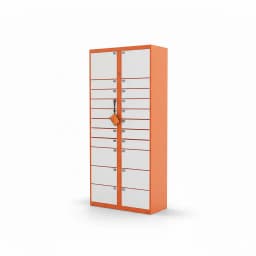 smart parcel locker for convenience stores, front view with touchscreen panel