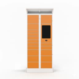community parcel pickup locker with multiple compartment sizes