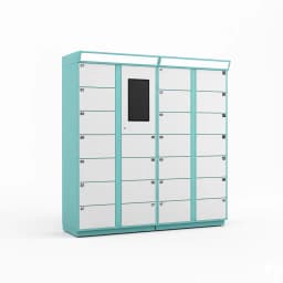 Outdoor laundry locker detail showing weatherproof construction and compartment layout