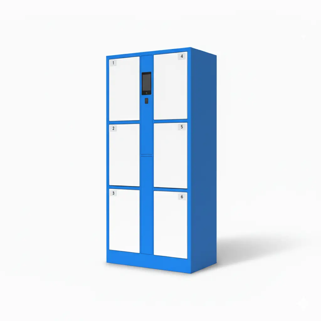 pharmacy prescription pickup locker for medication self collection in clinic lobby, front view