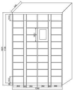 38-door indoor pickup locker dimension drawing with 10 inch screen
